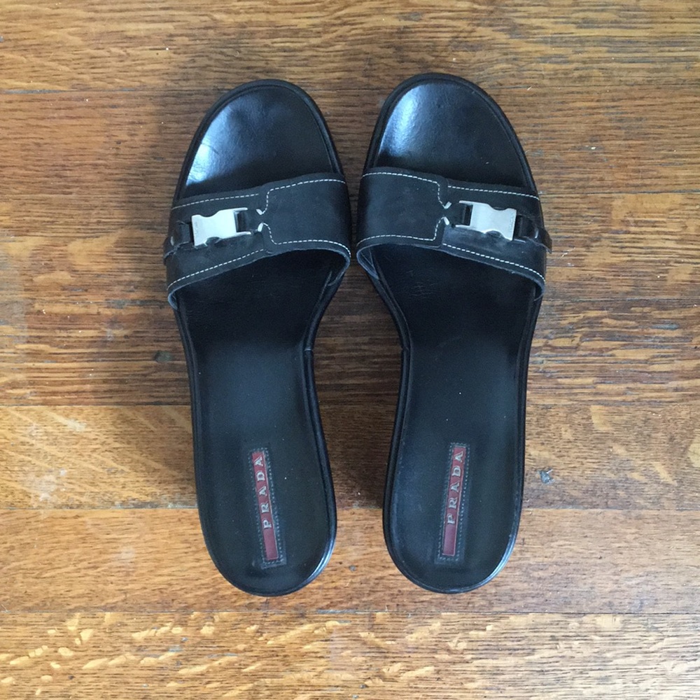Prada wedge sandals with buckle size 9.5